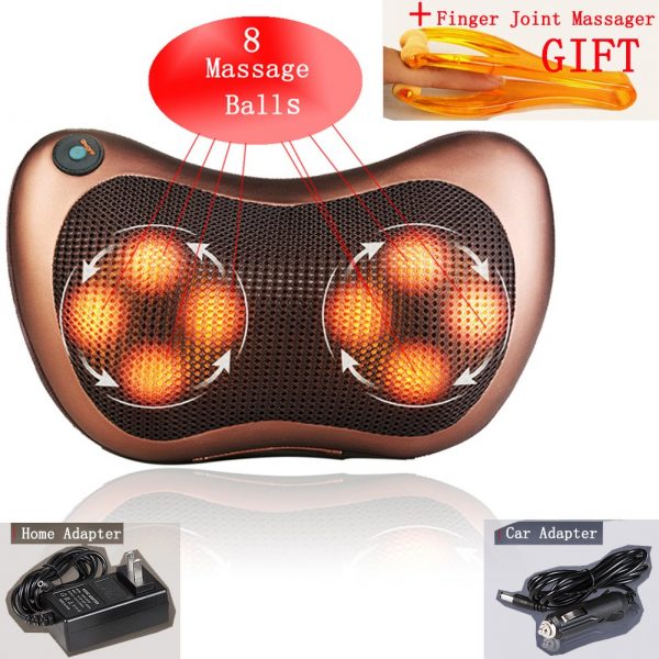 Back Neck Foot Shiatsu Massager Pillow and Gift(Finger Joint Massager) , Electric Shoulder Deep Tissue Massage Pillow Machine , 8 Heating Massage Balls Relieve Body Fatigue , Home and Car Adapter