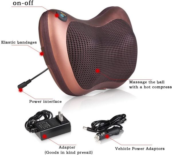 Back Neck Foot Shiatsu Massager Pillow and Gift(Finger Joint Massager) , Electric Shoulder Deep Tissue Massage Pillow Machine , 8 Heating Massage Balls Relieve Body Fatigue , Home and Car Adapter - Image 2