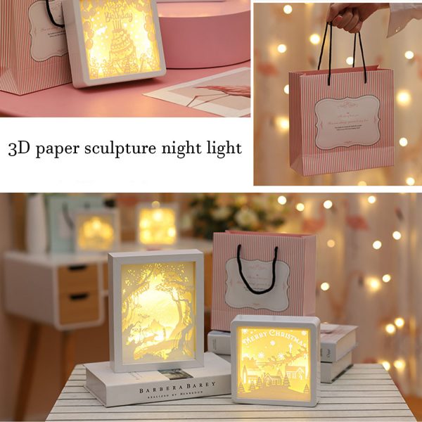 3D Paper Carving Night Light, Paper-Cut Shadow Light Box, Children And Adult Decorative Mood Light, Indoor Living Room Bedroom Bedside Decoration - Image 4