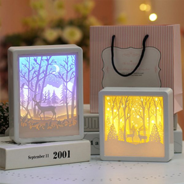 3D Paper Carving Night Light, Paper-Cut Shadow Light Box, Children And Adult Decorative Mood Light, Indoor Living Room Bedroom Bedside Decoration